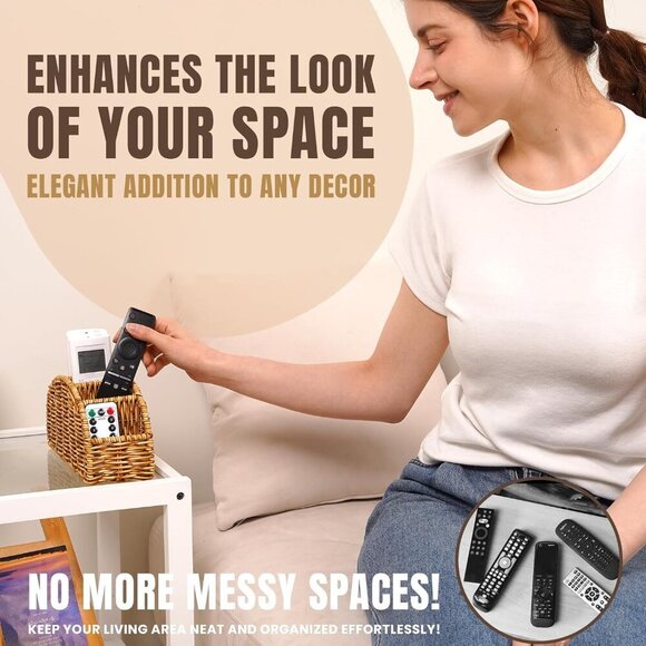 5-Compartment Remote Control Holder – Synthetic Rattan Organizer for TV Remotes, - Picture 7 of 8